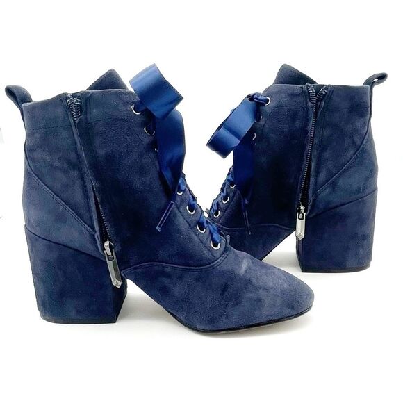 Sam Edelman Boot Tate Dark Blue Suede Block Heel Lace Up Granny Boot Size 5.5 - Picture 11 of 16